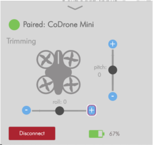 CoDrone Mini trim menu
