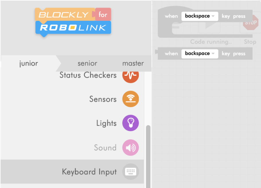 Blockly Junior keyboard input menu