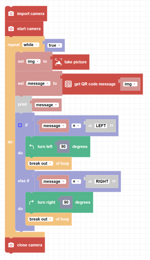 zumi blockly QR code in a loop and turn