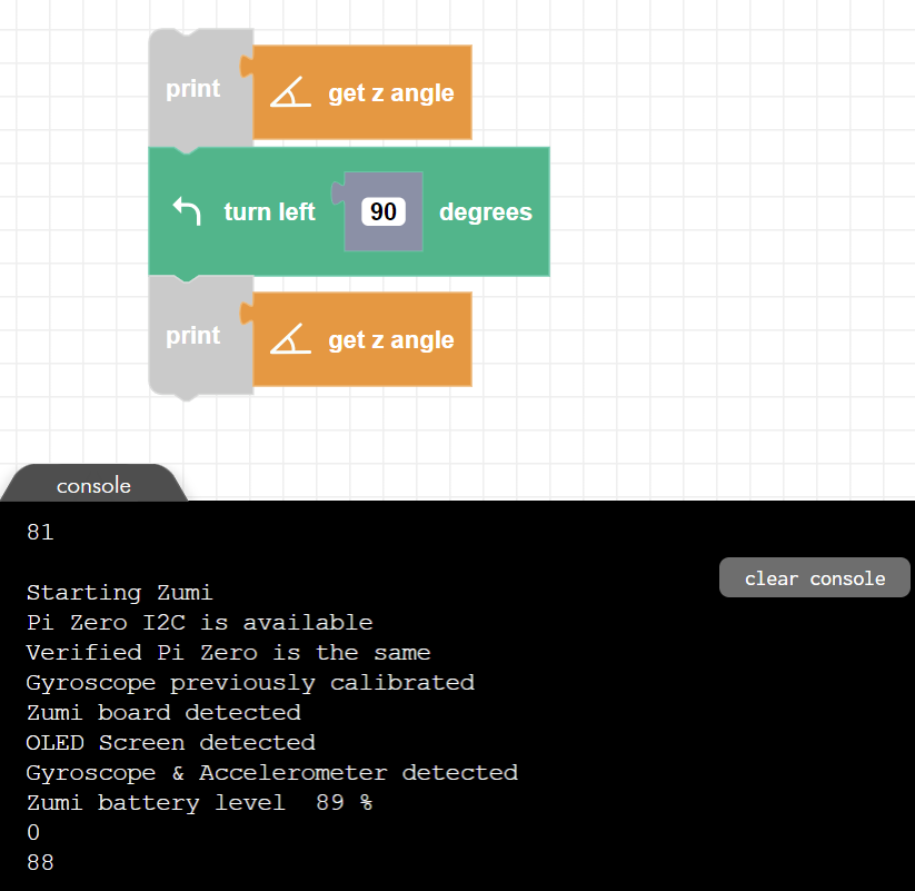 zumi blockly gyro turn print